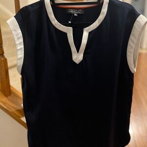 Jones New York Navy Shell with White Trim Split V-Neck